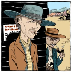 Clint Eastwood og Lee Van Cleef, karikatur af John Minnion