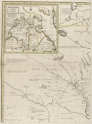 Et kort over de britiske og franske herredømmer i Amerika, 1756 (gravering med konturfarve på papir)