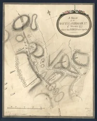En skitse af slaget ved German. Tn., 4. Oktober 1777, hvor oprørerne blev slået tilbage. LOC gm71000932
