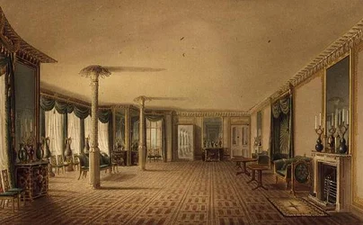 The South Drawing Room eller Banket Room Gallery fra Views of the Royal Pavilion, Brighton af John Nash