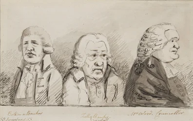 Batson, a Banker, Tulley, Banker, Mr Wood, Councillor, 69 Lombard Street, Cornhill, 1790 (pen, pensel og blæk på papir)