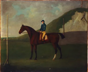 "Creeper", A Bay Colt With Jockey Up At The Starting Post At The Running Gap In The Devils Ditch, Newmarket