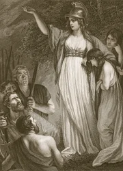 Boadicea haranging the Britons, graveret af Sharp, illustration fra David Humes "The History of England", udgivet af R. Bowyer, London, 1812