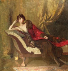 Grevinde Michael Karolyi, tilbagelænet i en divan, 1918