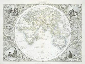 Den østlige halvkugle, fra en serie af verdenskort udgivet af John Tallis und Co., New York og London, 1850