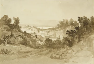 Avon og Severn fra Windcliff on the Wye, ca. 1820 (blyant og akvarel på papir)