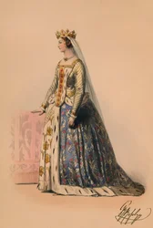 Gæst i kostume til dronning Victorias Bal Costumé, 12. maj 1842, 1843.