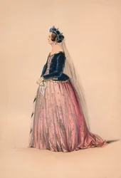 Gæst i kostume til dronning Victorias Bal Costumé, 12. maj 1842, 1843.
