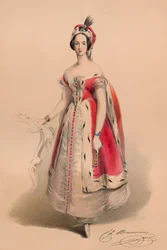 Gæst i kostume til dronning Victorias Bal Costumé, 12. maj 1842, 1843.