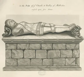 Audley Monuments - "Audley Knight": pen og vask tegning, nd [?19th cent]