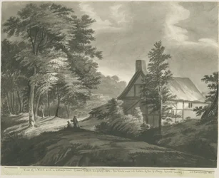 Rugeley - Cottage nær Etchinghill: mørk sepia vask tegning, 1835