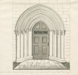 Uttoxeter Church - South Door: pen og vask tegning, og [midten af det 19. århundrede] (tegning)