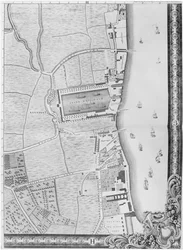Et kort over Lower Rotherhithe Docks, London, 1746 (gravering)