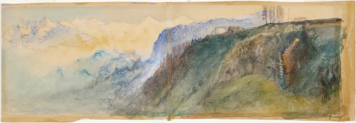 Berner Oberland (akvarel over blyant på råhvidt papir)