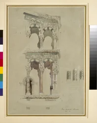 Detalje af facaden af San Michele i Foro, Lucca, 1845 wc på papir