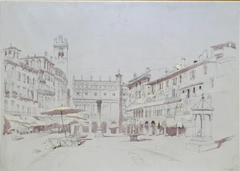 Undersøgelse for detaljer af Piazza delle Erbe, Verona, 19. maj 1841