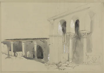 The Great Square at Torcello, 1850 (pen, blæk og vask over grafit med gouache på brunt vævet papir)