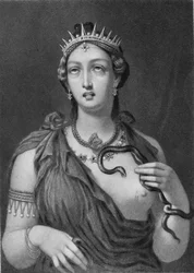 Cleopatra VII, stålstik af enkaustisk maleri fundet i Hadrians Villa i 1818