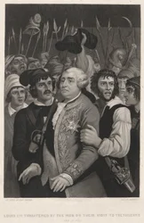 Ludvig XVI truet af pøbelen under deres besøg i Tuilerierne
