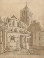Abbey Church i Fecamp, Normandiet, ca. 1817-20 (grafit & brun vask på papir)