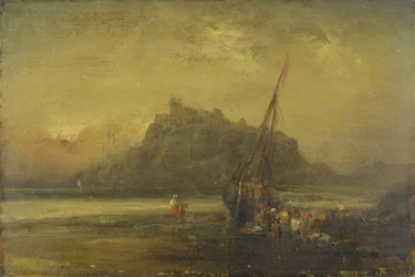 Strandscene (olie på papir)