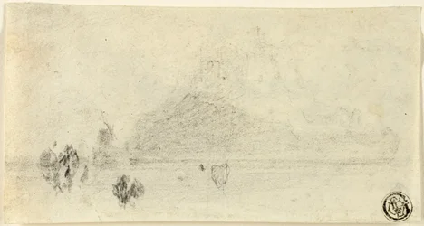 Skitse af Mont Saint Michel (recto); Bygninger ved siden af vand (verso)