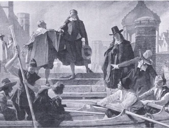 Flight of the five members, illustration fra The History of the British People udgivet af Waverley, ca. 1940 (litho)