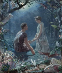 En skærsommernatsdrøm, Lysander og Hermia - Hermia og Lysander, En skærsommernatsdrøm - af John Simmons (1823-1876)