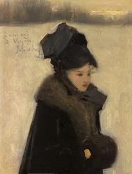 Kvinde med pelse, ca. 1880-85 (olie på lærred)