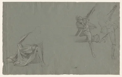 Draperistudie, to figurer der trækker en stang, 1785-86.
