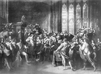 Charles I (1600-49) forsøgte at arrestere fem medlemmer af parlamentet, udgivet af Walter Rowlands, 1888