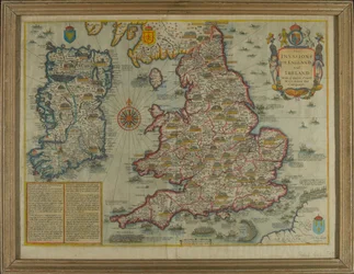Kort, der viser invasionerne af England og Irland med al [sic] deres borgerkrige siden erobringen, ca. 1627 (håndfarvet gravering)