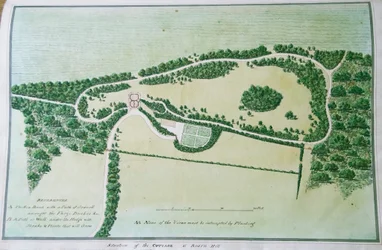 Situationen af hytten ved Boarn Hill (farve litho)