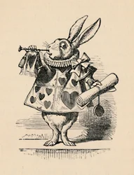 En kanin som retsembedsmand, der blæser i trompet for en meddelelse, 1889