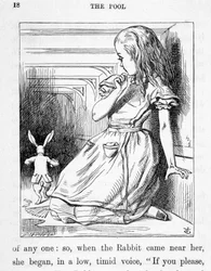 Alice et le kanin - i "Alices eventyr i Eventyrland og gennem skueglasset"" af Lewis Carroll, ill. John Tenniel (1820-1914)