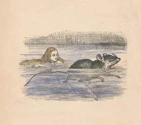 Alice svømmer med en mus i en pool, 1889
