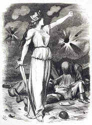 Tegneserie, der kommenterer belejringen af Paris, som fandt sted under den fransk-preussiske krig