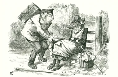 Tyskland stjæler Storbritanniens position som verdens førende inden for handel og produktion. Vittighedstegning af John Tenniel fra Punch, 5. september 1896.