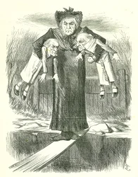 Set Down Two, and Carry One.?: Gladstone, den britiske premierminister, i et dilemma over, hvilke af de kontroversielle irske lovforslag, der skal kasseres. John Tenniel tegnefilm fra Punch, London, 3. april 1886.