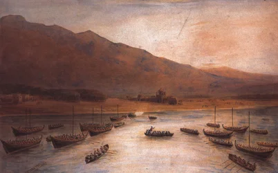 Britiske tropper går i land ved Ras Al Khaimah 1809 af J. Thirtle