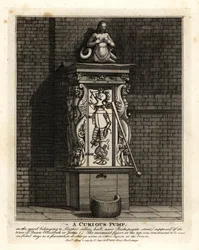En nysgerrig pumpe i gården til Leathersellers Hall, Bishopsgate Street, London