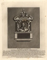 Gravbillede af Robert Scott, hærofficer i den svenske og danske tjeneste og militær opfinder, død 1631, St. Mary Lambeth