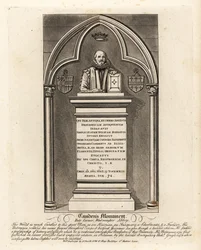 Gravmonument til den elizabethanske antikvar og herald William Camdem, død 1623, i Poets Corner, Westminster Abbey