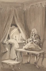 Hogarth, efter at hans kone havde taget en ny natskjorte på, binder hendes ting op for at sende til Sir James Thornhill med et brev, hvori han fortalte ham: 