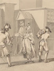 Hogarth bærer sin herres syge barn rundt om Leicester Fields. The Spot of Ground Leicester House.