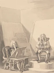 Hogarth laver et portræt af H. Fielding, for en boghandler, efter træk af Garrick, der lånte en af forfatterens parykker til det særlige formål. Der er ikke noget ægte portræt af ham