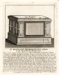 Muslimsk gravmonument i alterstil over Coya Shawsware eller Khwaja Shahsuwar (1582-1626), en købmand og sekretær for Nogdi tigger den persiske ambassadør, tidligere i St. Botolphs, Bishopsgate