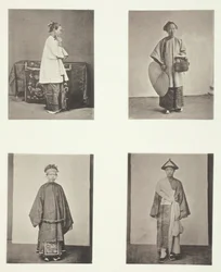 En kantondame, fruens tjenestepige, en brud og brudgom, ca. 1868.