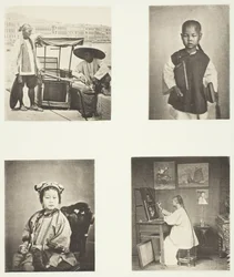 En Hong-Kong Sedan-stol, en kinesisk skoledreng, en kinesisk pige, en Hong-Kong-kunstner, ca. 1868.
