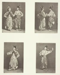 Skuespillere, ældgammelt ægteskabsdragt, skuespillere, ældgammelt ægteskabskostume, ældgamle dragter, ca. 1868.